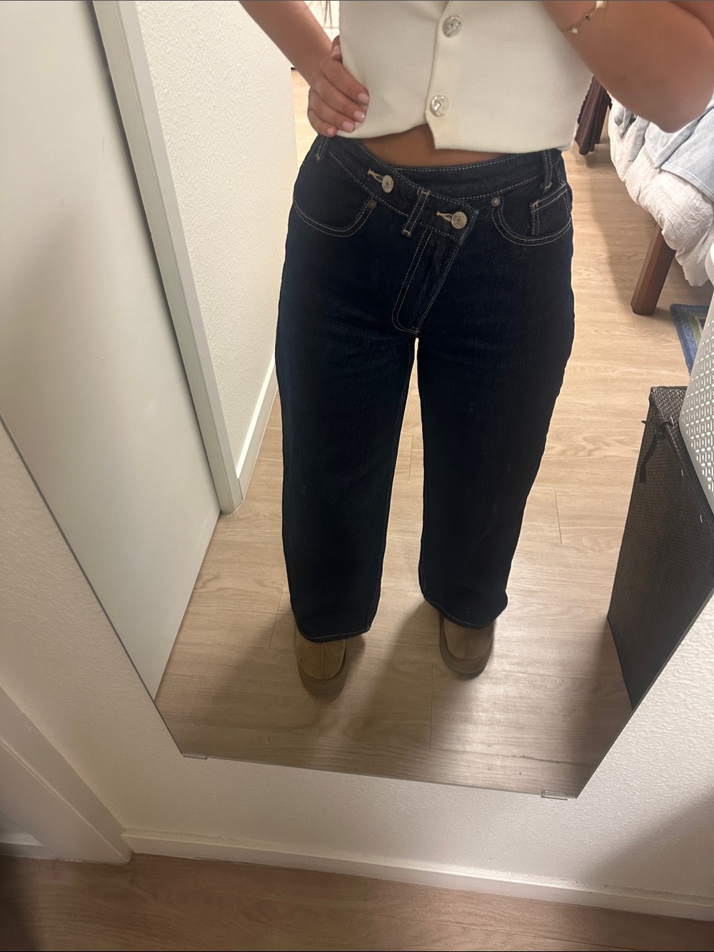 Bershka Deep Blue Relaxed Wide-Leg Jeans